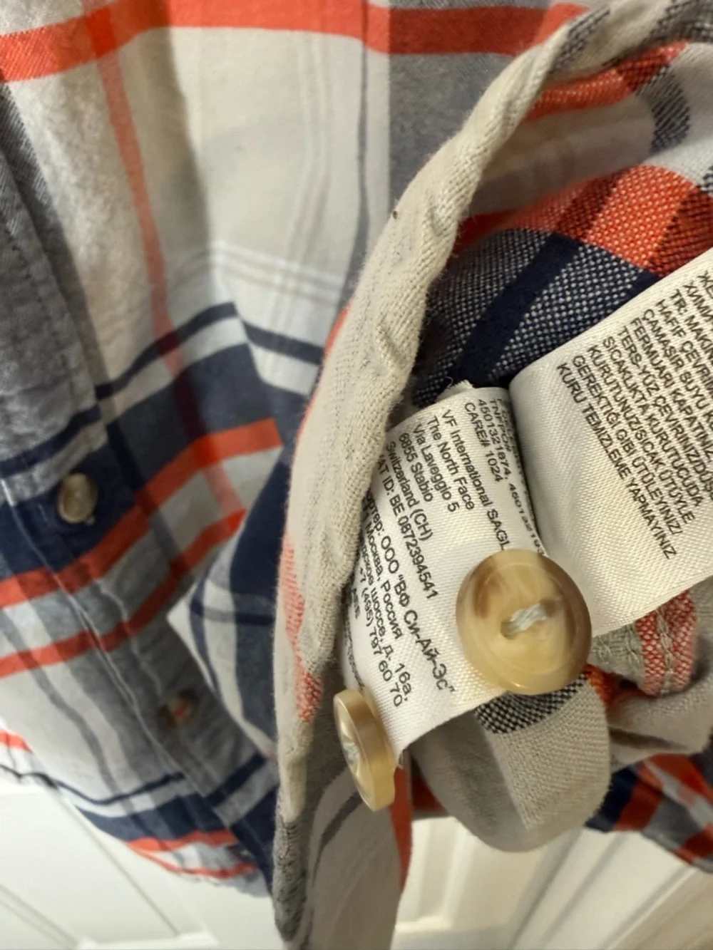The North Face Orange, Navy & Gray Plaid Button-Up Shirt